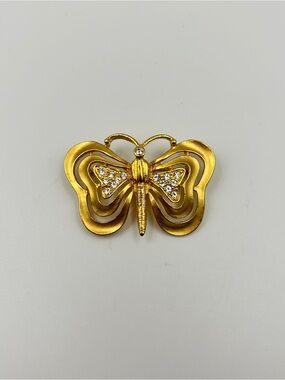 Vintage Don-Lin Butterfly Brooch Pin Gold Tone Clear Rhinestones